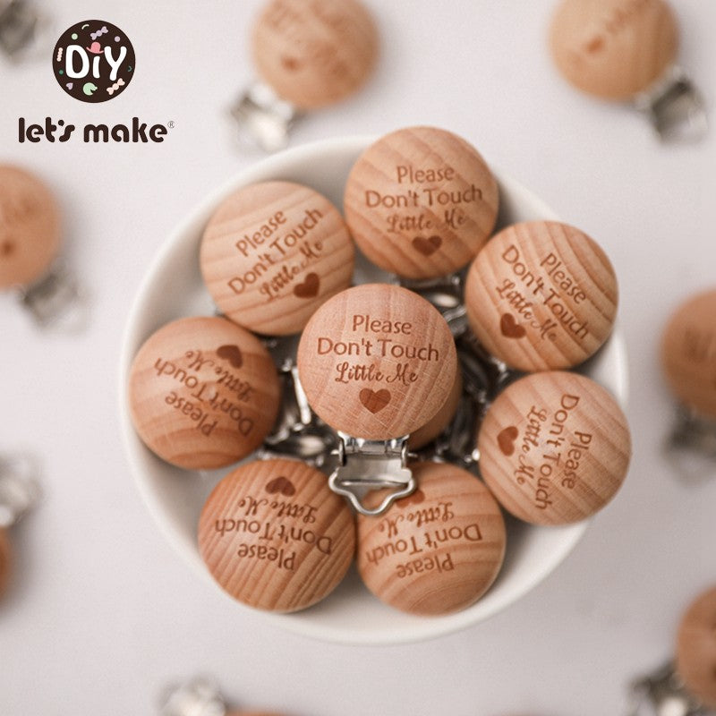 [Sale] Let's Make 5Pcs Baby Teething Beech Wooden Pacifier Chain Clip Baby Food Grade Shape Holder Dummy Clip for DIY Accesories