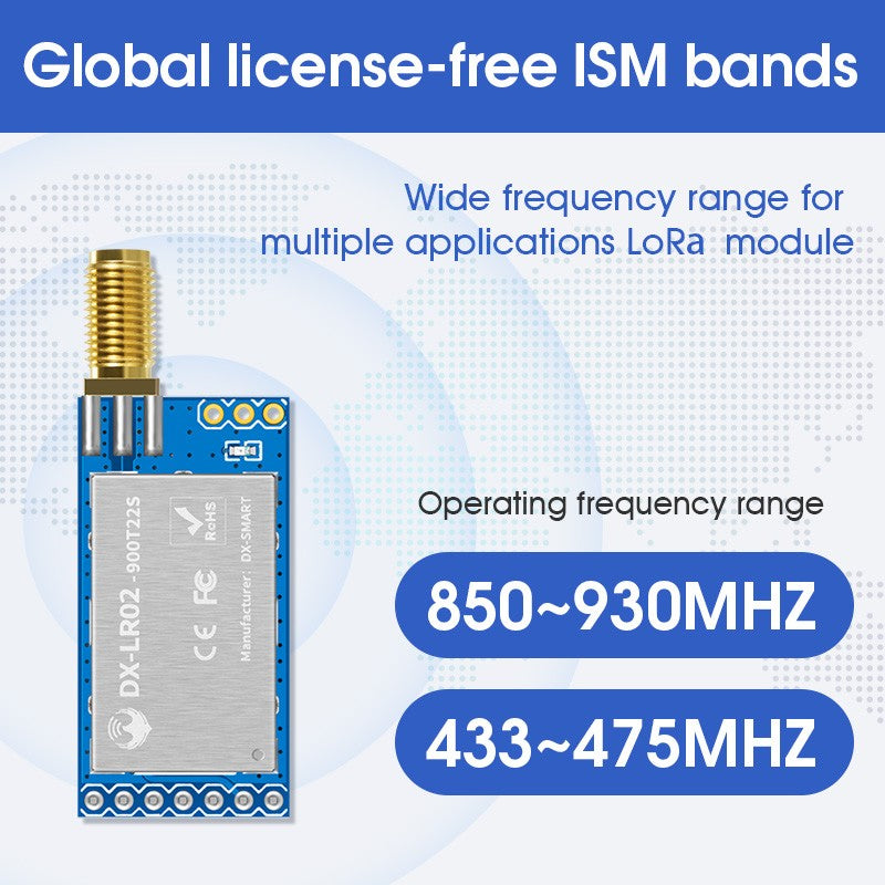 Módulo Sem Fio LoRaWAN LoRa ASR6601 SOC -138dBm Coleta de Dados 27dBm 915/868/433Mhz Baixo Consumo 10KM Longo Alcance UART PCBA IoT