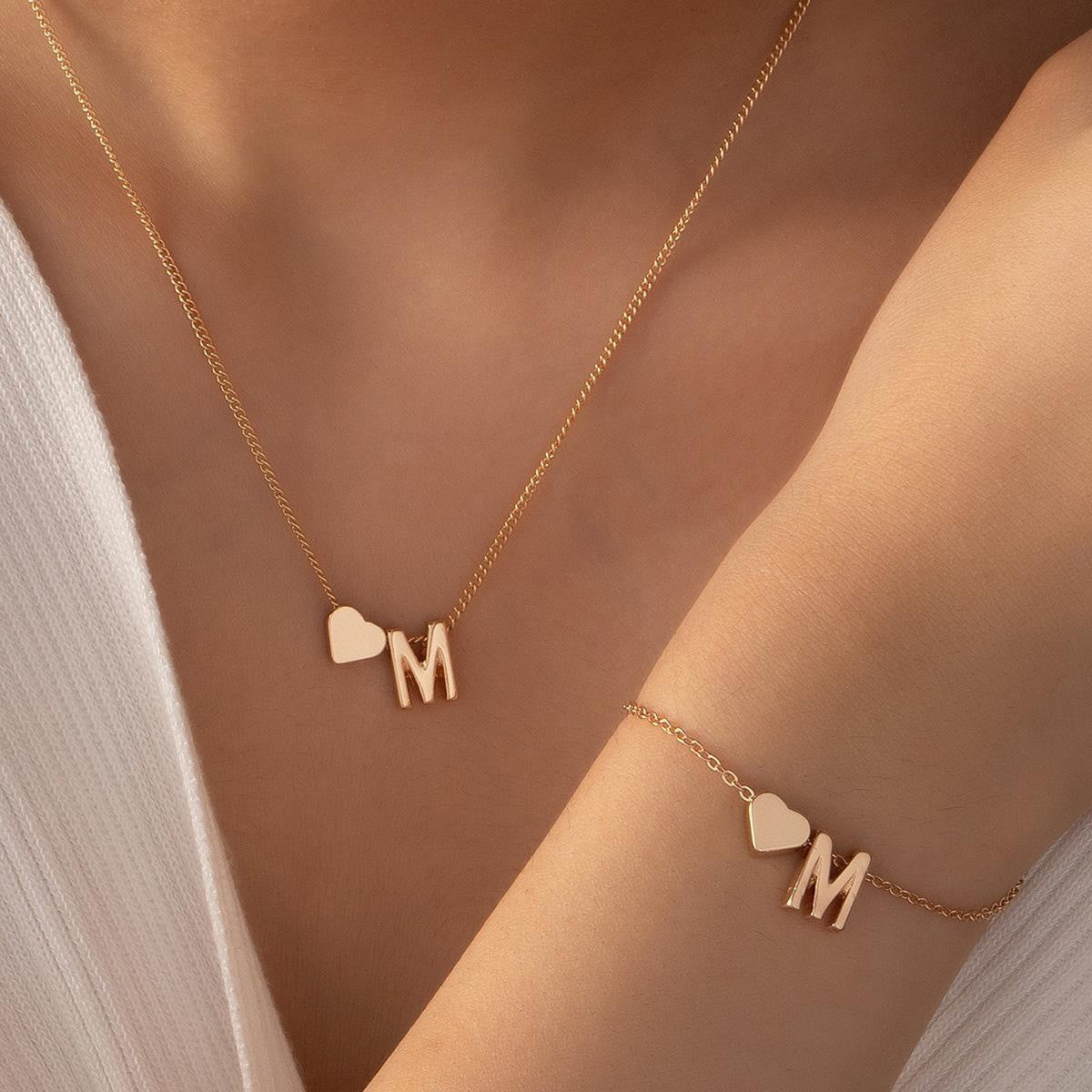 LATS Fashion Tiny Heart Dainty Necklace Gold Silver Color 26 Letter Name Choker For Women Pendant Bracelets Jewelry Gift
