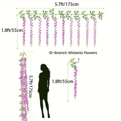 Wisteria Artificial Flowers Garland,Artificial Wisteria Vine Hanging Flower For Home Garden Outdoor Ceremony Wedding Home Decor