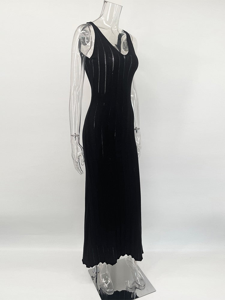 Trendix Knit Backless Dress For Women V Neck Slim Sleeveless Suspender Maxi Dres