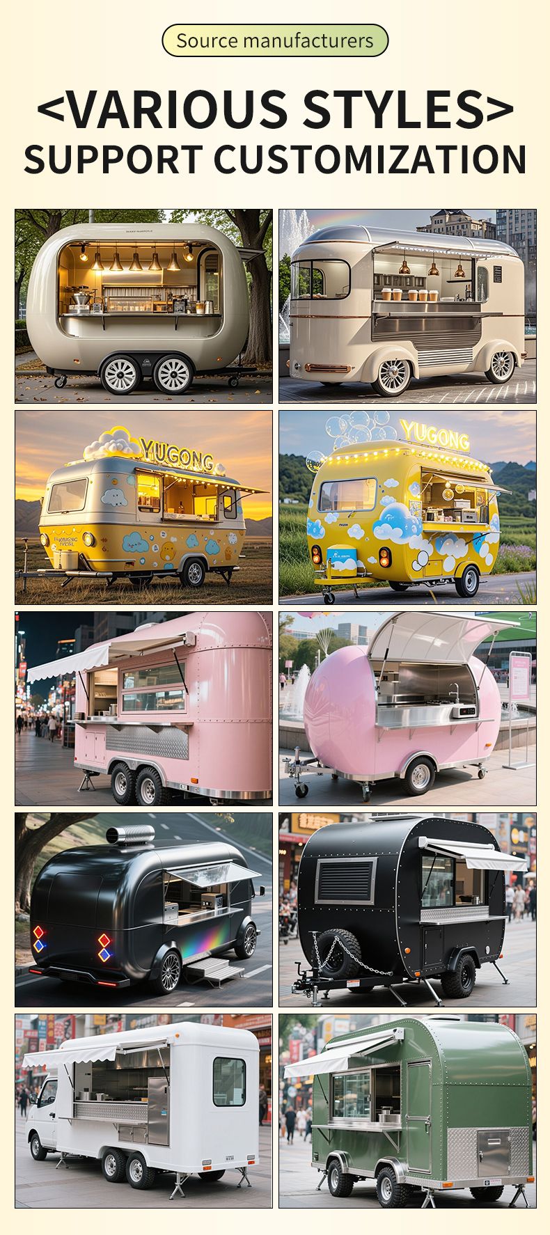 Melhor Venda Nos EUA Café Van Bar Hot Dog Hambúrguer Taco Caminhão Cozinha Móvel Carrinhos Vintage Food Trailer