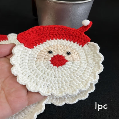 Handmade Crochet Santa Coasters Heat Resistant Drink Mats Uses for Holiday Table Decor Christmas Gift