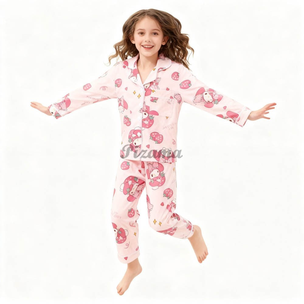 Children's Full Sleeve Button Down 2piece Kuromi Girls Pajamas Sets Boys Cinnamorolls Pyjamas Suits Kids Loungewear Homewear