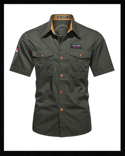 New Men's Casual Shirts Short Sleeve Pure Cotton Shirt Male Solid Oversized Military Cargo Shirts Men Clothing Shirt 5XL A2F168