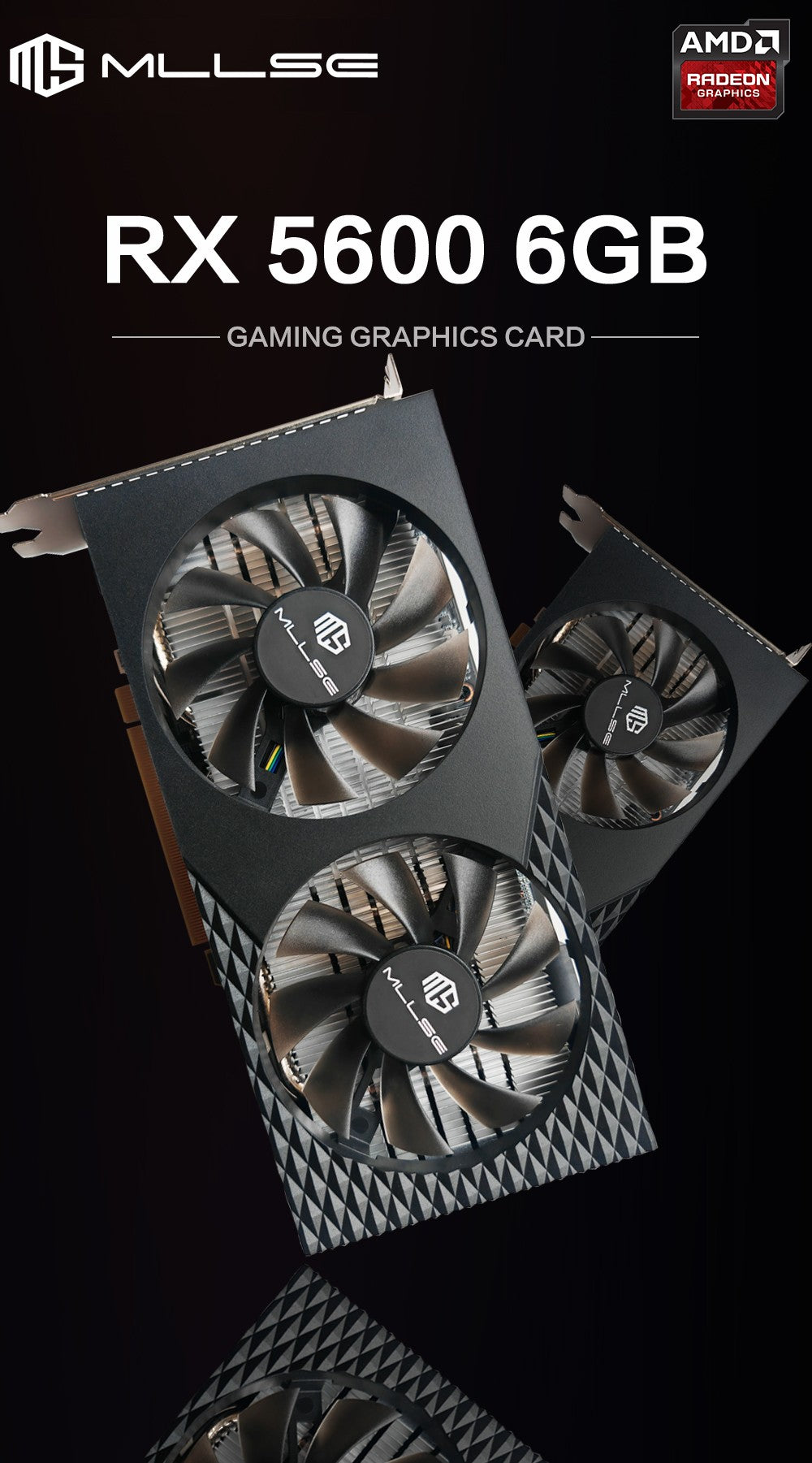 Placa Gráfica MLLSE Radeon RX5600 6GB GDDR6 6GB GPU de Computador para Jogos AMD RX5600 6GB Placa Gráfica para Desktop de Jogos