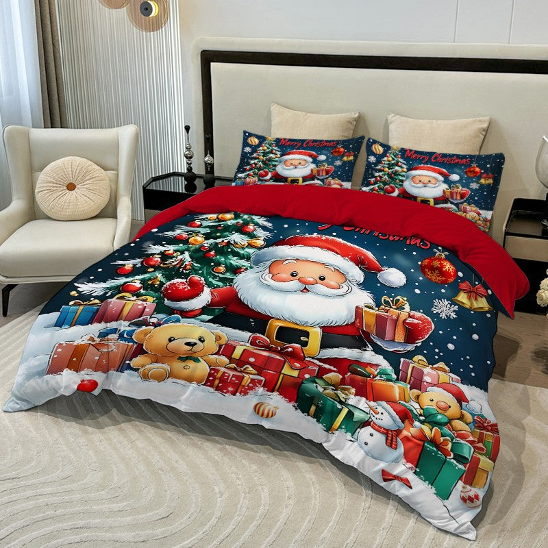 3PC Cartoon Christmas Duvet Cover Kawaii Elk Interesting Old Man Bedding set (1Duvet Cover &2Pillowcases) No filler/core