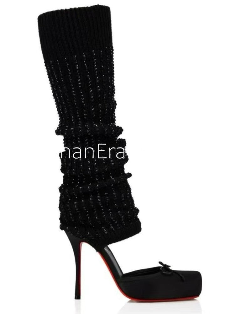 2025 Spring/Summer New Ballet High Heels Fashion Stretch Stockings Hot Diamond Women's 34-46 Large High Heels Sandals