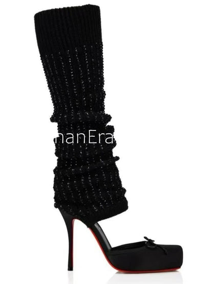 2025 Spring/Summer New Ballet High Heels Fashion Stretch Stockings Hot Diamond Women's 34-46 Large High Heels Sandals