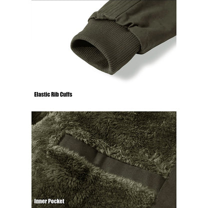 MAGCOMSEN Men's Fleece Jackets Windbreaker Coats Fall Winter Thermal Bomber Jackets Multi-pockets Stand Collar Motorcycle Jacket