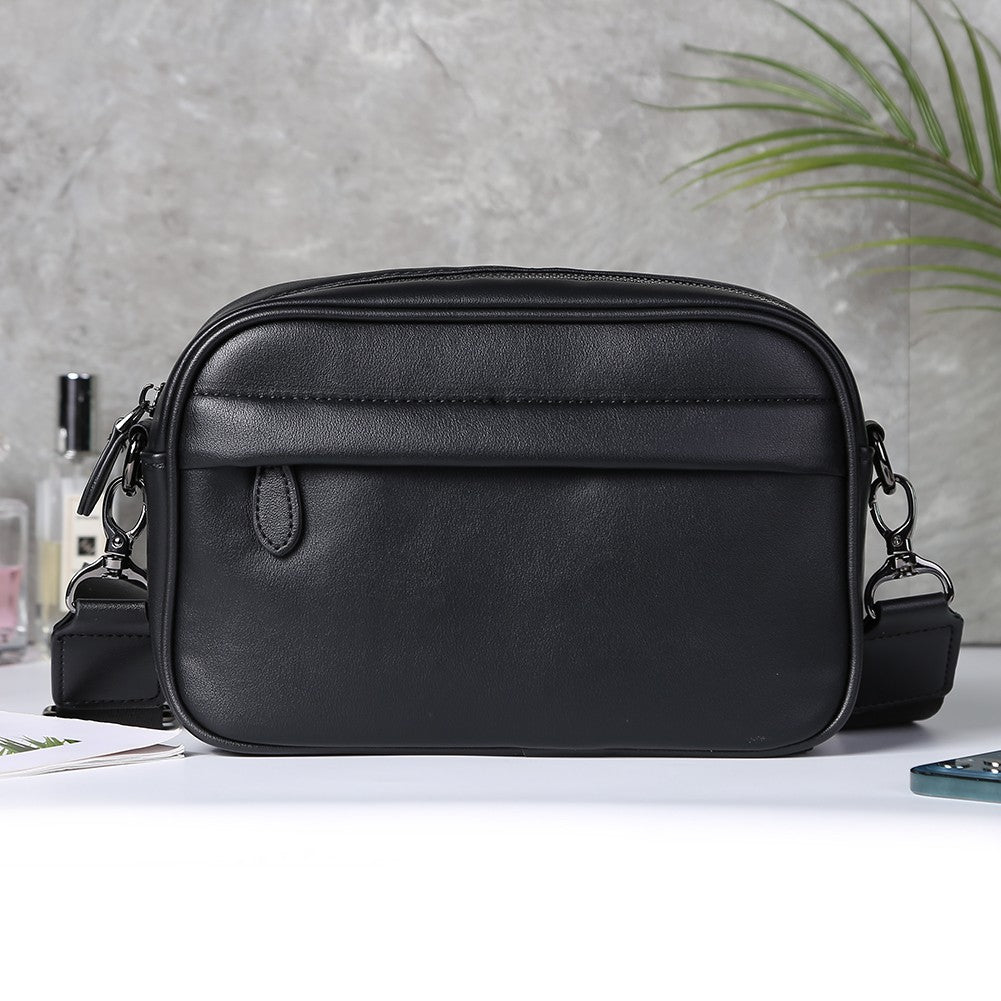 Luxury Business Shoulder Bag for Men Design Plaid PU Leather Messenger Bag Crossbody Bag Casual Zipper Small Square Sling Bag
