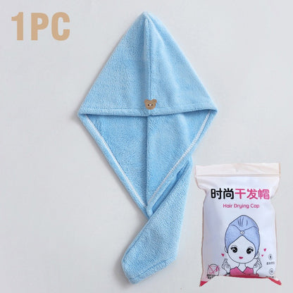 Care Cap with Button Microfiber Hair Towel Super Absorbent Hair Towel Wrap Fast Drying Hair Wraps Women Bathroom Accessories