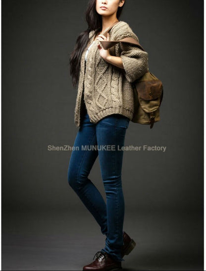 Vintage Military Canvas + Genuine Leather Men Shoulder Bag Sling Crossbody Bag Tote Handbag Men Canvas Messenger Bag  Leisure