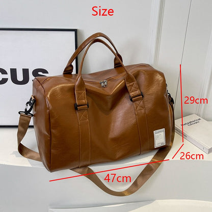 Fashion Women'S Travel Totes Duffle PU Leather Gym Sports Fitness Casual Luggage Handbag Shoes Pocket Shoulder Weekend Bag