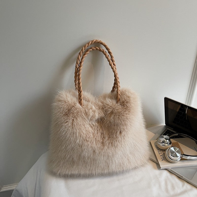 LEFTSIDE Faux Fur Women Shoulder Bags 2025 Luxury Brand Designer Plush Handbags and Purses Soft Warm Winter Underarm Bag