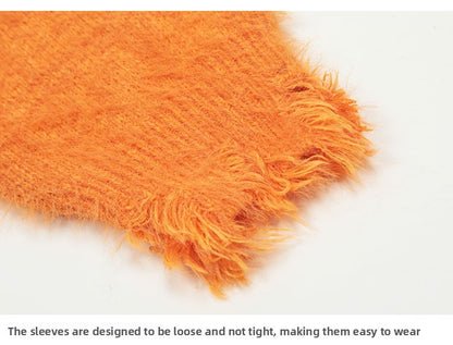 KKyesiou Dopane Orange Knitted Sweater loween Design Men Women Retro American Sle Couple's Long Sve Casual Loose Fit