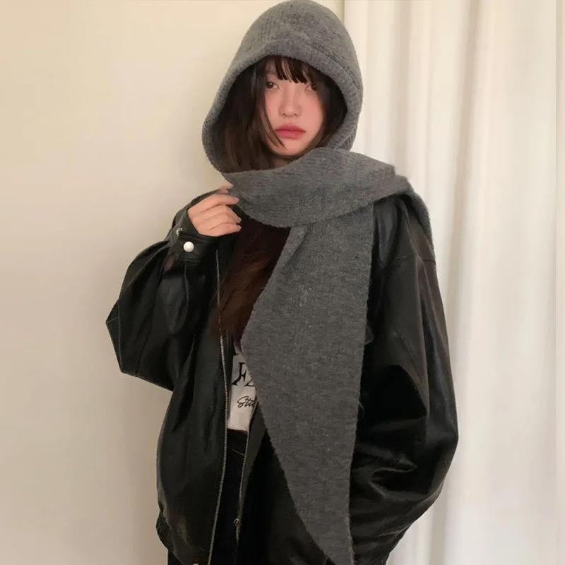 Knitted Winter Balaclava One-piece Thickened Scarf Cap Winter Accessories Hooded Hat Neck Protection Scarf Cold Weather New