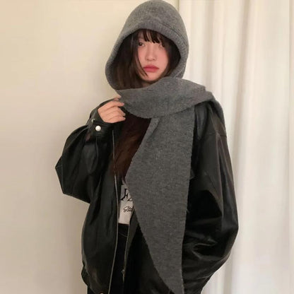 Knitted Winter Balaclava One-piece Thickened Scarf Cap Winter Accessories Hooded Hat Neck Protection Scarf Cold Weather New