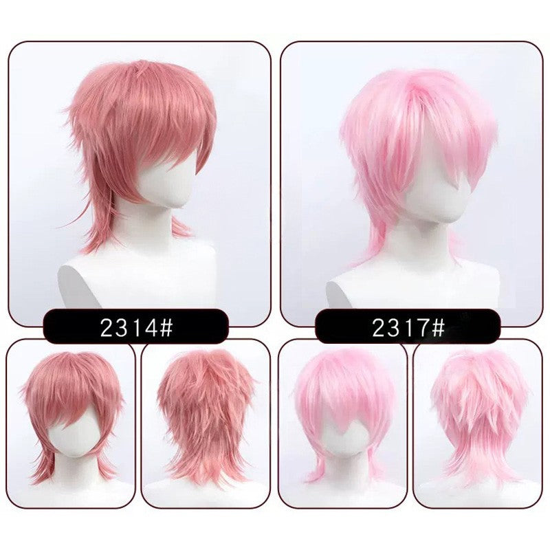 Perucas Curtas Sintéticas Snoya com Franja Corte Pixie Peruca Desfiada para Festa Cosplay para Homens e Mulheres Rosa Vermelho Verde Roxo Estilo Coreano Peruca Masculina