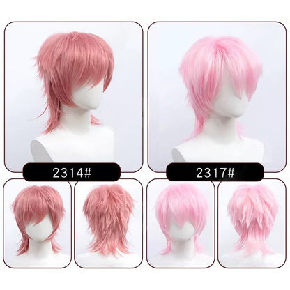 Perucas Curtas Sintéticas Snoya com Franja Corte Pixie Peruca Desfiada para Festa Cosplay para Homens e Mulheres Rosa Vermelho Verde Roxo Estilo Coreano Peruca Masculina