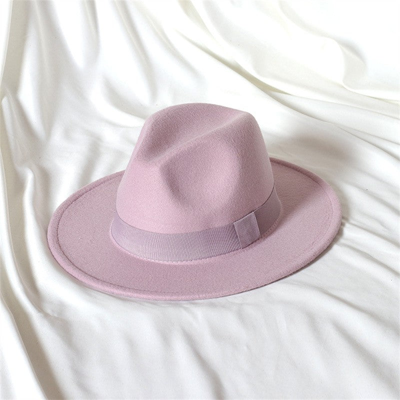 Leather Pink Fedora Wide brimmed Jazz Hat Autumn/Winter Classic Elegant Panama Hat Gentleman Hat Wholesale Sombrero