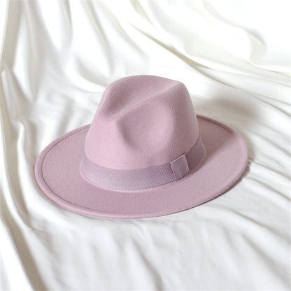 Leather Pink Fedora Wide brimmed Jazz Hat Autumn/Winter Classic Elegant Panama Hat Gentleman Hat Wholesale Sombrero