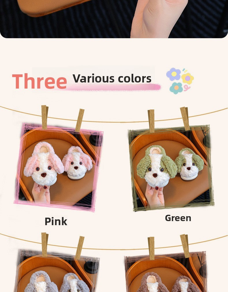 Kids Cotton Slippers Winter Boys Girls Non Slip Indoor Cute Dog Design Warm House Shoes for Children