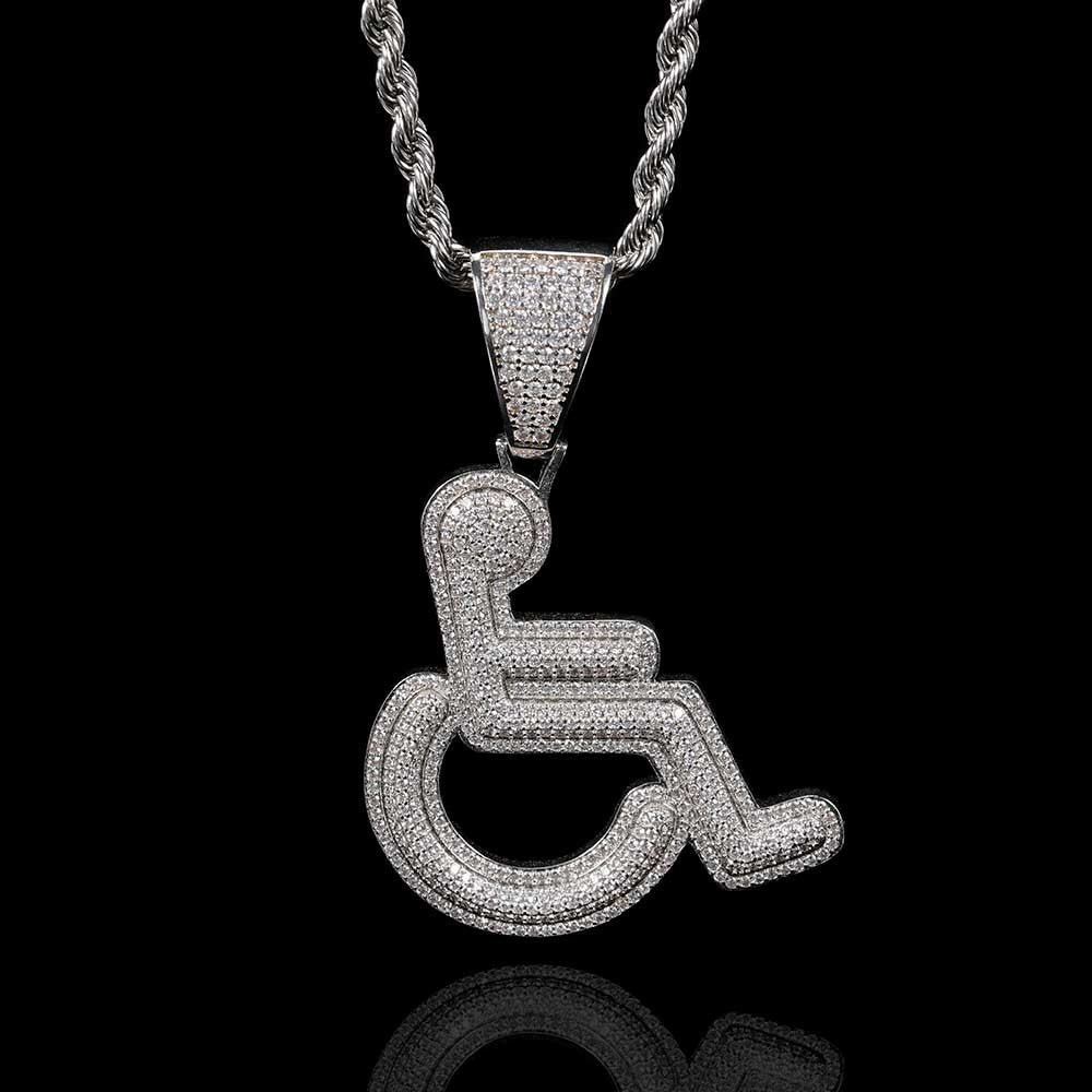 Iced out Copper Zircon Charm Pendant Men Women Hip Hop Jewelry Wheelchair Logo Personality Pendant Necklace Bling