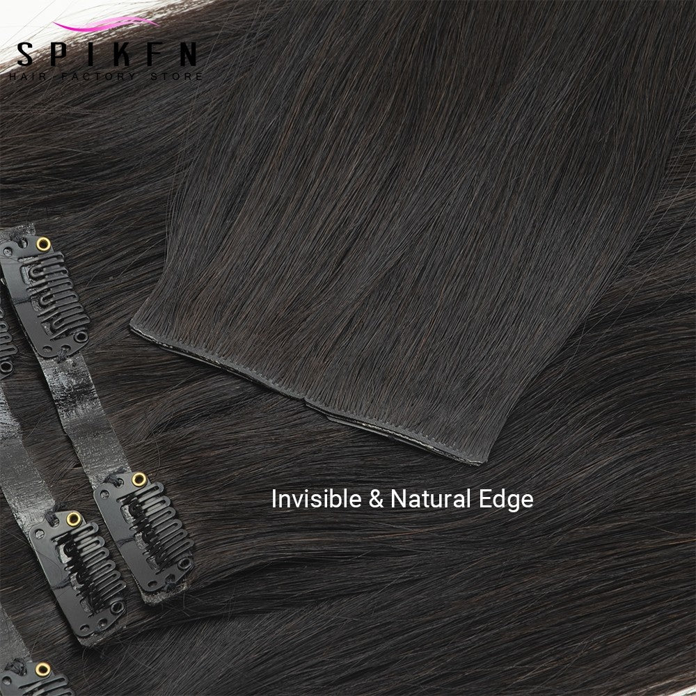 Mega Hair de Tic Tac Invisible PU Extensões de Cabelo Humano Liso Chocolate Castanho Máquina Remy 100-120g 7 Peças/Conjunto