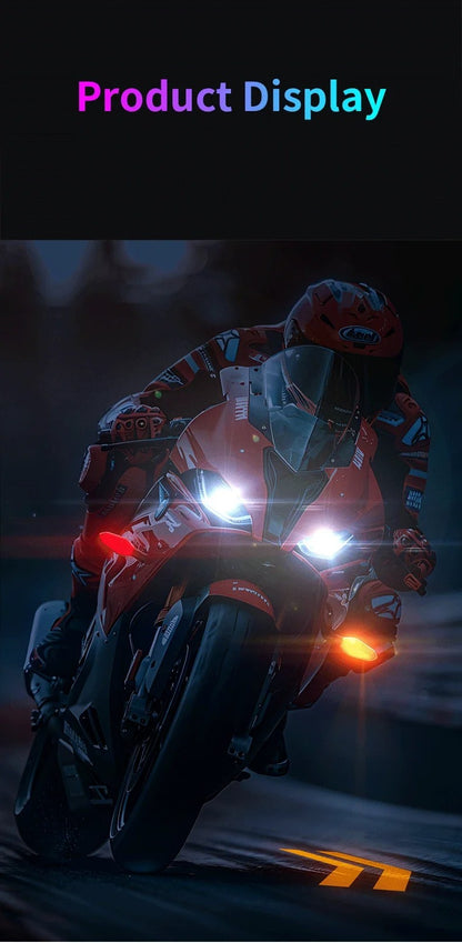 Nova lâmpada de sinalização de motocicleta LED com 27 modos Lâmpada de projeção colorida Luzes indicadoras de fluxo sequencial Luz de circulação