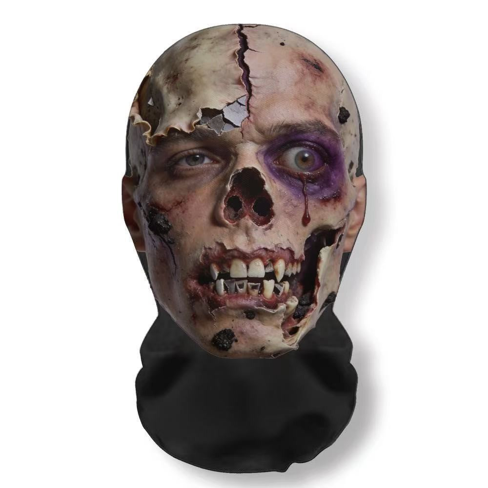 Realistic 3D Horror Skull Zombie Full Face Mask Breathable Mesh Headgear Cosplay Prop for Halloween Party Prank Carnival Costume