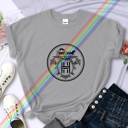 2025Luxury Brand High-Quality For Women's Summer Paris H Horse Printing T-shirt 100% Cotton Casual Oversized Y2k Sleeve O-neck