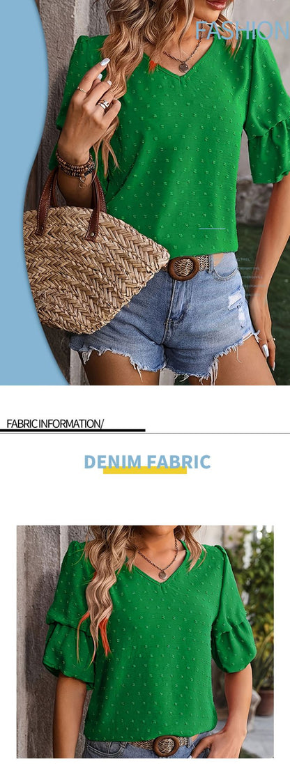 Green Women's plus size shirt summer chic elegant shirt casual women's fashionable shirt Green