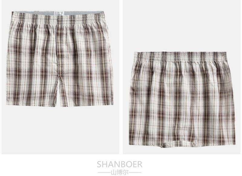 4Pcs Boxer Men Underwear Cotton Man Short Breathable Plaid Woven Shorts Boxer Male Underpants Plus Size Pajamas Sleep Bottoms