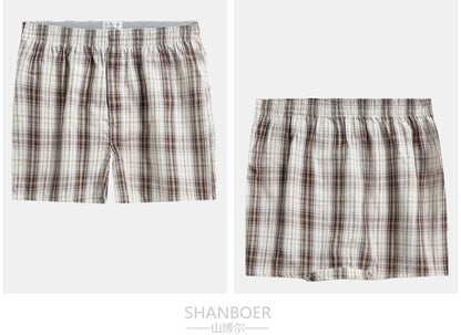4Pcs Boxer Men Underwear Cotton Man Short Breathable Plaid Woven Shorts Boxer Male Underpants Plus Size Pajamas Sleep Bottoms