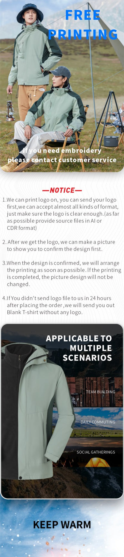 Customized Windbreaker printing free logo image picture thick fleece lined jackets outdoor sportswear windproof coat team clothi