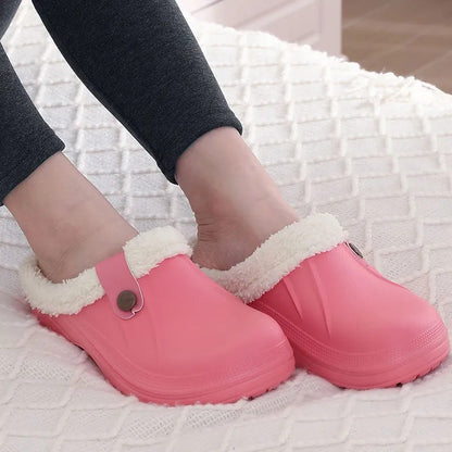 Kidmi Fur Lined Clogs Slippers For Women Classic Winter Waterproof House Slippers For Women With Padded Shoes EVA Garden Shoes