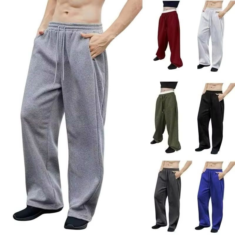 25 European and American men's waist trousers waist drawstring straight wide-leg loose trousers sports trousers pocket men pants