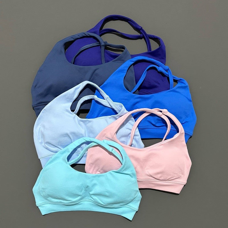 Women Asymmetric Sports Bra Seamless Yoga Top High Support Removable Chest Open Back Bra Gym Workout Underwear