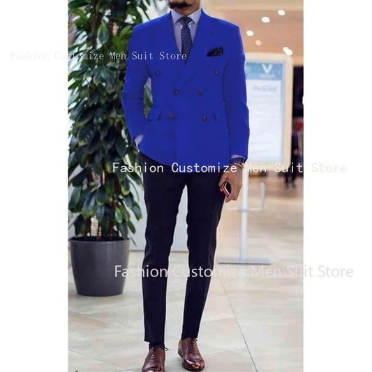 Pink Men Suits Peaked Lapel Double Breasted Prom Suits Slim Fit Men Tuxedos Groom Wedding Suits for Best Men 2 Pieces Suit