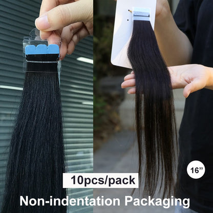 MRSHAIR Mini Extensões de Cabelo com Fita Cabelo Humano Fita Natural em Extensões de Cabelo 3x0.8cm Fita Invisível 10unid/pacote Para Cabelo Lateral