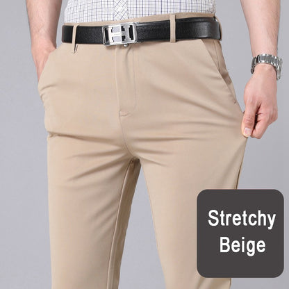 Calça Masculina Elástica Preta Lisa Casual Inteligente Calça Social Masculina para Escritório de Secagem Rápida Calça Coreana Reta Nova Primavera Outono