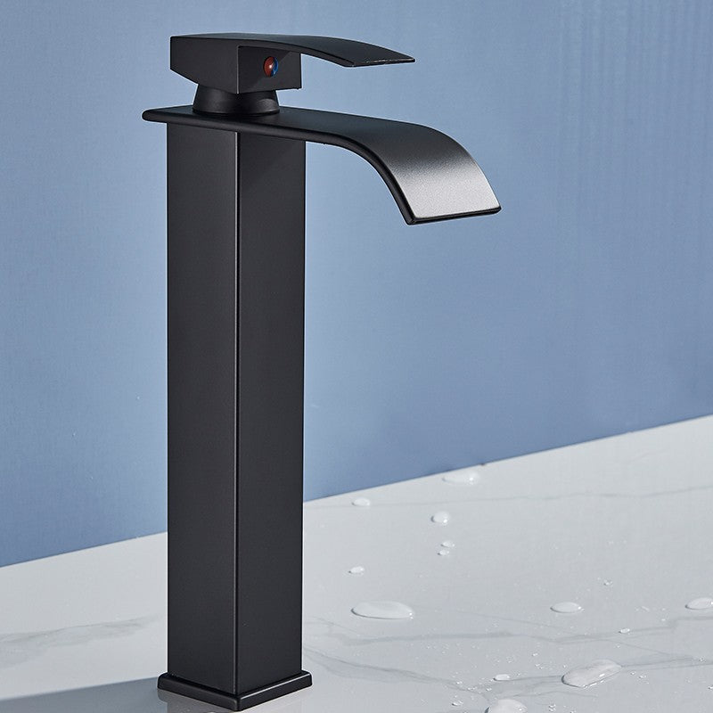 Matte Black Basin Faucet Deck Mounted Single Lever Bathroom Crane Waterfall Brass Bathroom Tap Hot Cold Water Mixer Taps