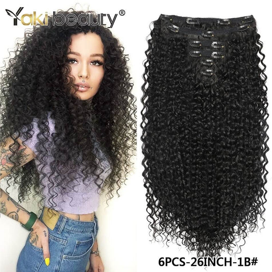 26'' Double Weft Synthetic Jerry Curly Clip-In Hair Extension Full Head Japanese Organic Ice Silk Hairpiece Black Brown 160g