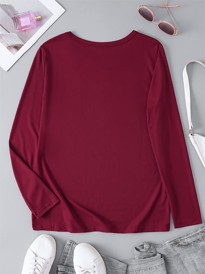 100% pure cotton women's spring and autumn loose comfortable casual heart-shaped graphic printed long sleeved round neck T-shirt