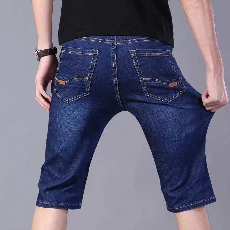 New Big Size Long Length Men's Shorts Loose Stretch Jean Bermuda Male Thin 3/4 Capris Summer Light Large Plus Fat Denim Breeches