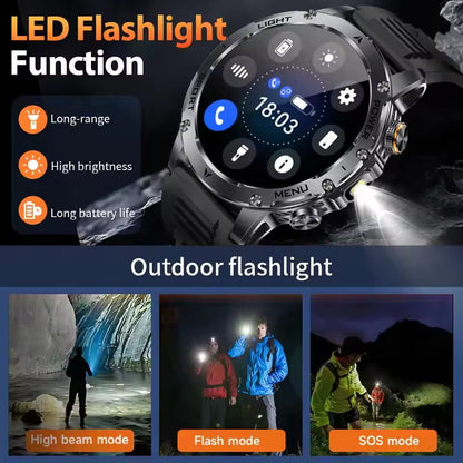 New Outdoor Sports Smart Watch 1.7" HD AMOLDE Screen 1000mAh Battery LED Flashlight IP68 Waterproof BT Call Military Smartwatch