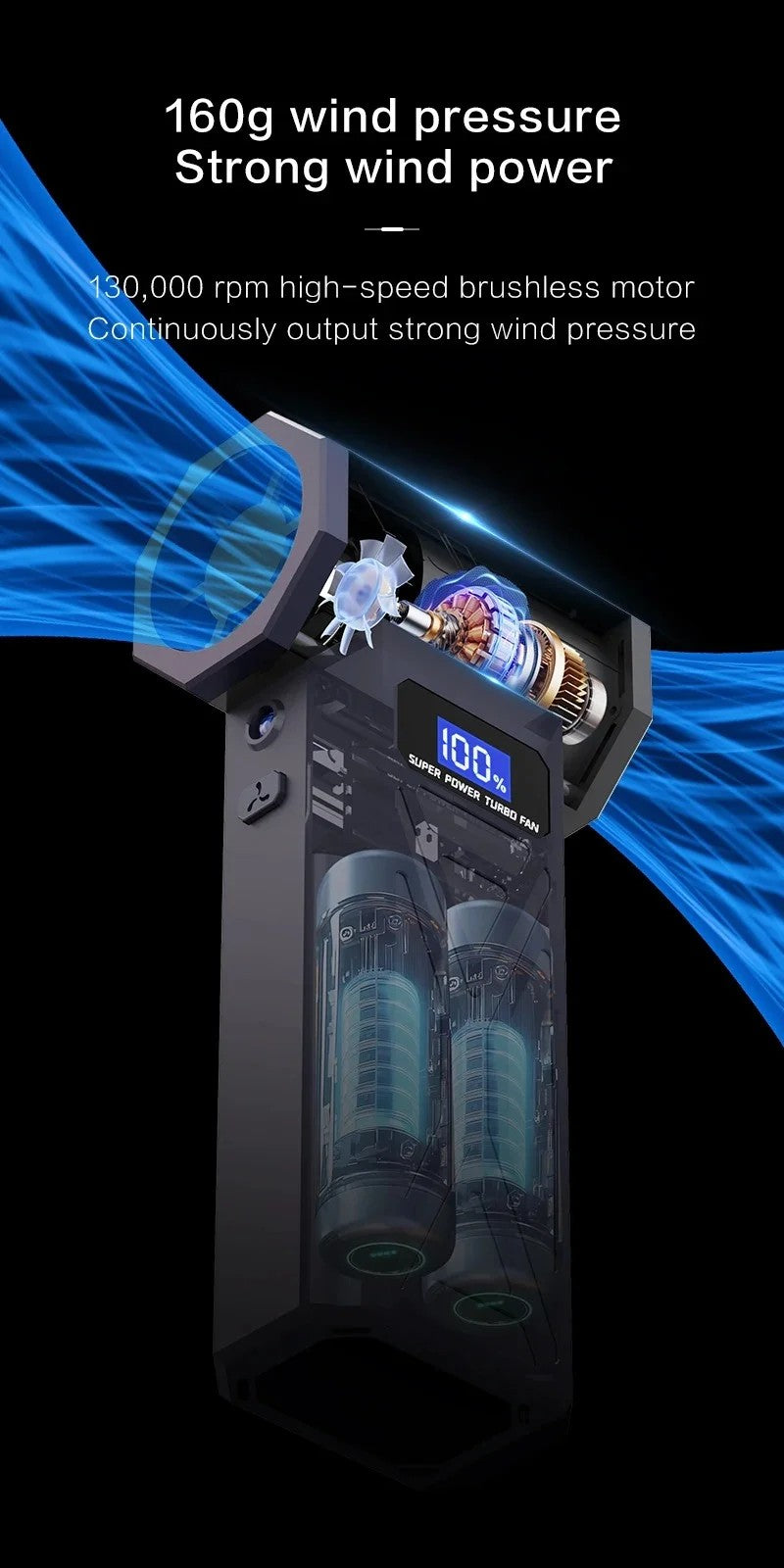 Turbo Fan Wind Pressure Powerful Turbo Air Blower With LED Light Wireless Dust Blower High Speed Jet Blower Vacuum Turbo Jet Fan