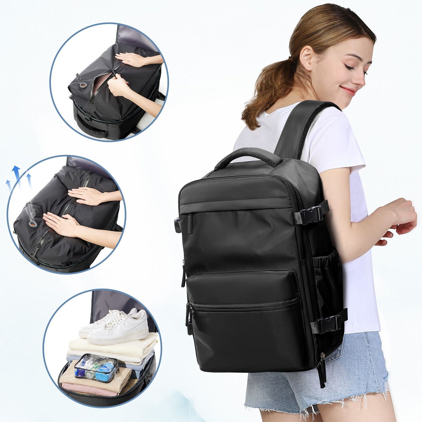 Vacuum Backpack Travel Bag for Men Large Capacity Backpack Business Laptop Backpack Women Men Expandable Backpack School Bag