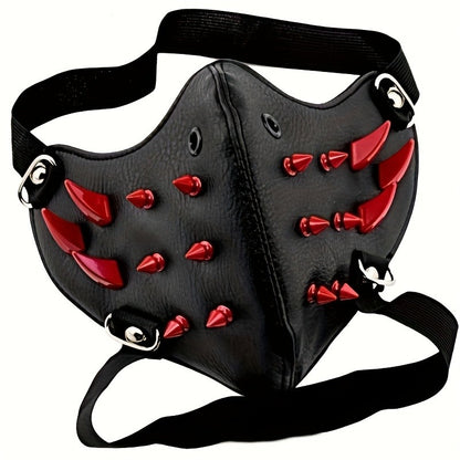 1pc Men's Steampunk Party Protective Face Mask, Motorcycle Mask Cool Red Spikes Cool Exquisite Halloween Easter Adult Mask